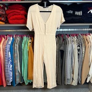 Knot Sisters cream/metallic gold threads short sleeve cropped jumpsuit size S